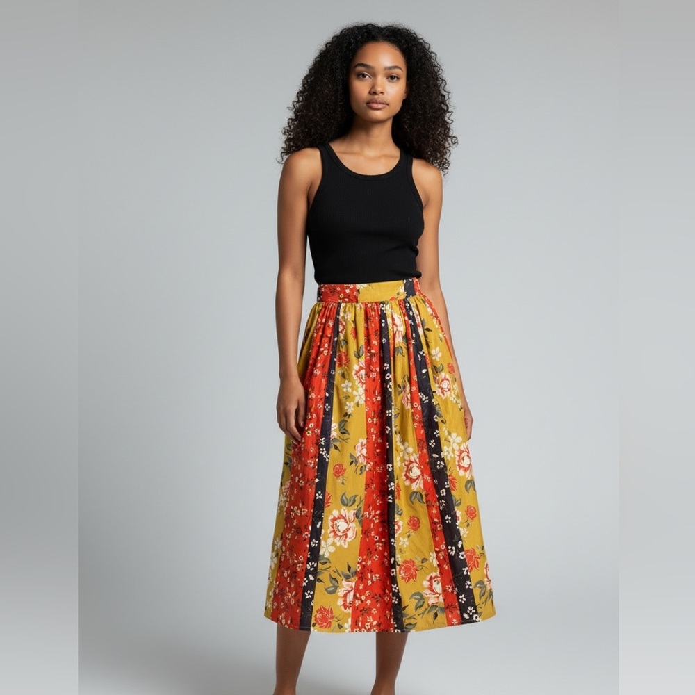 Truly 4 You Patchwork Floral Skirt Size Small Elastic Waist Bohemian